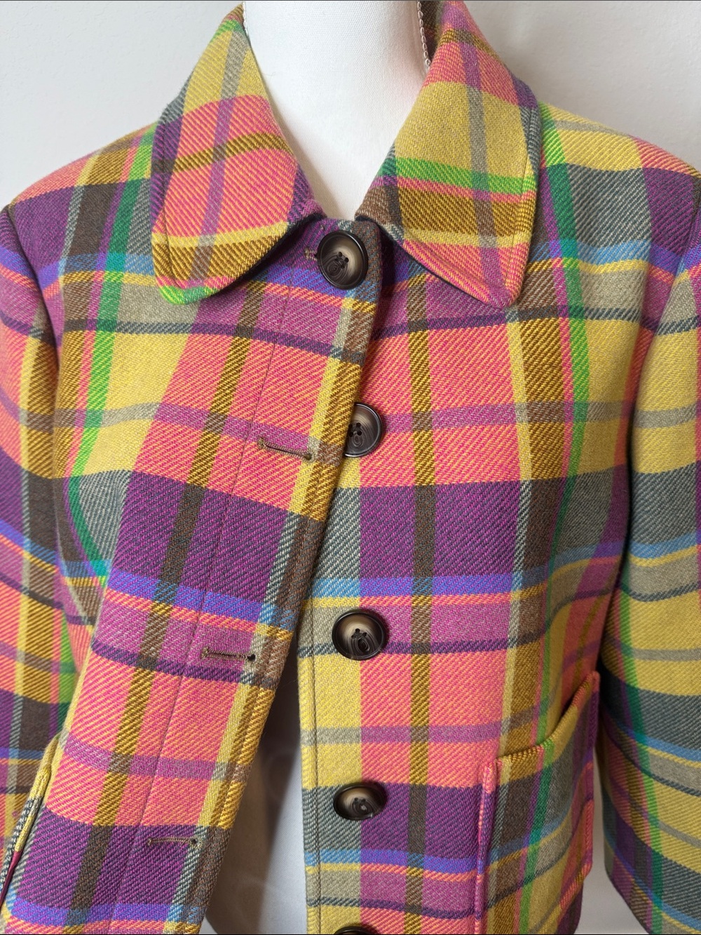 Boden Multi-Color Plaid Button Front Jacket Wool Made In Italy Size 16 - Picture 13 of 13
